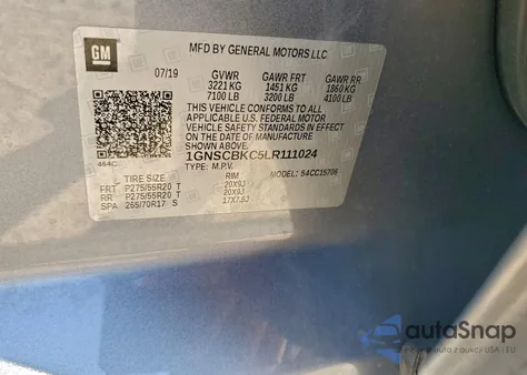 2020 Chevrolet Tahoe C1500 Lt z USA, uszkodzony, nr VIN 1GNSCBKC5LR111024